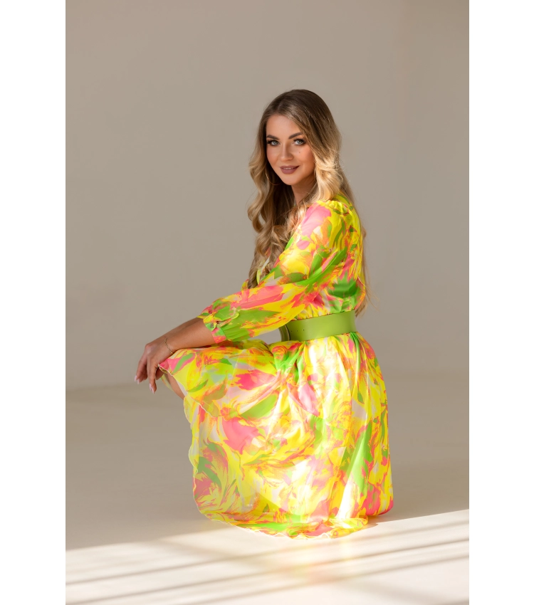 sukienka damska zwiewna yellow pink green